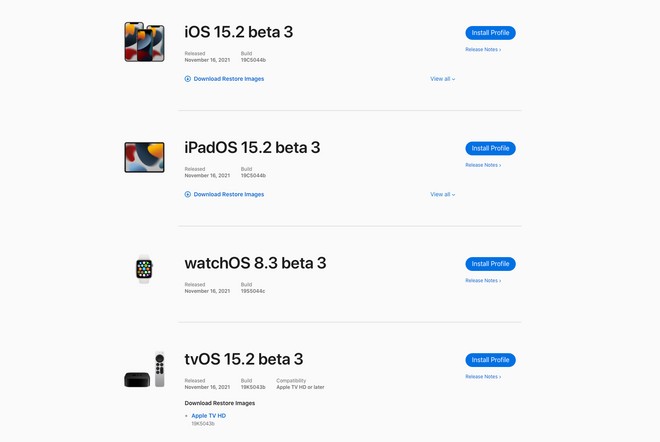 Apple rilascia le beta 3 di iOS e iPadOS 15.2, watchOS 8.3, tvOS 15.2 e macOS 12